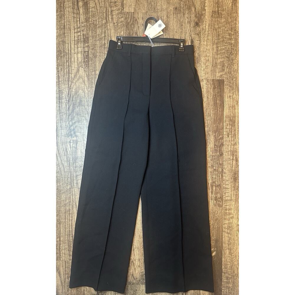 Tory Burch Wide Leg Wool Pants Black Women Size 6 NWT High Rise